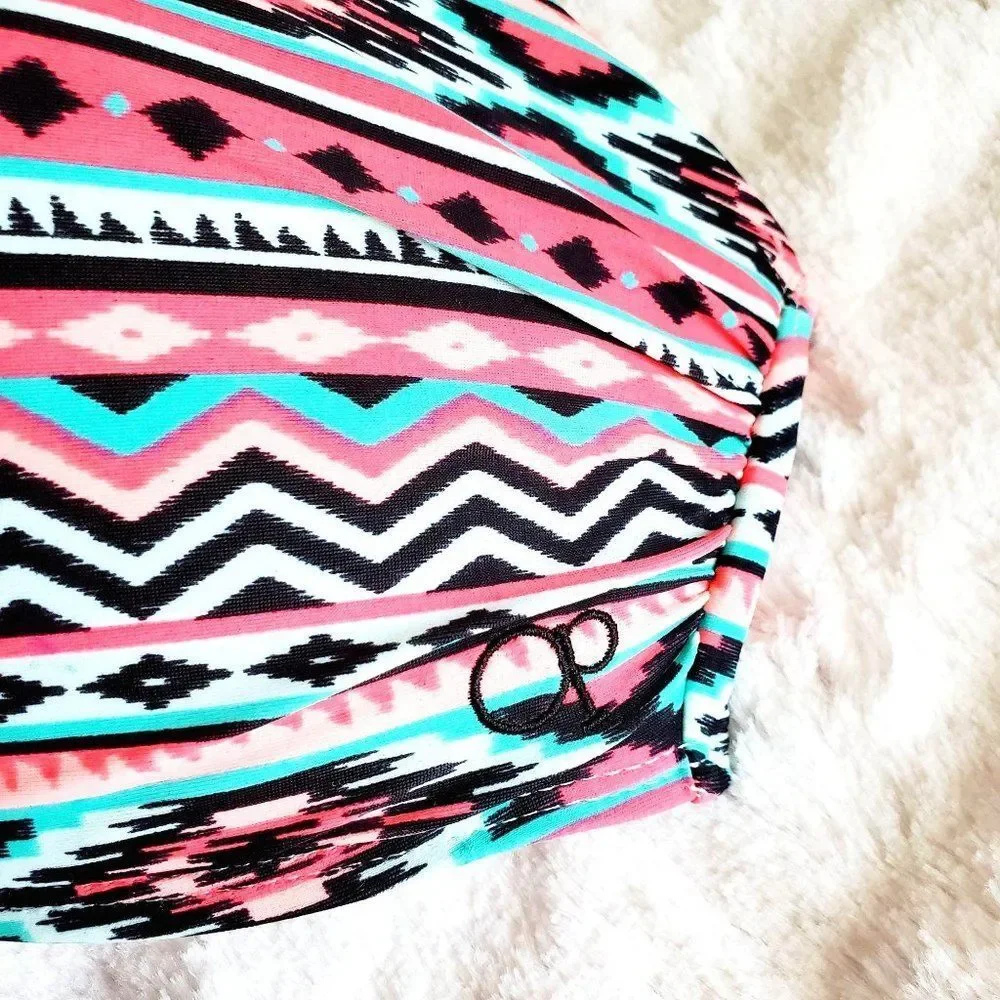 OP Padded Push Up Halter Geometric Print Plus Size  Bikini Top XL